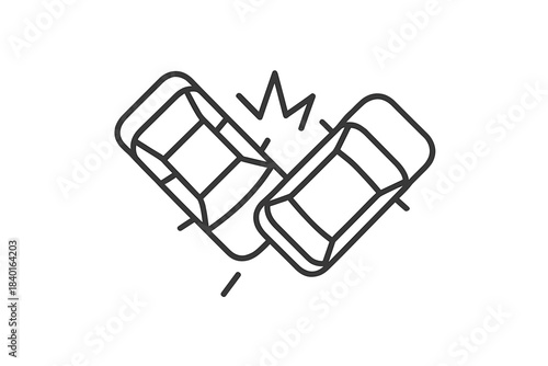 Depiction of a severe head-on collision between two passenger cars causing major damage