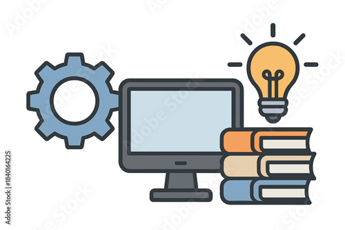 Digital education and technological development icon representing knowledge and problem solving