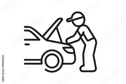 Professional mechanic inspecting a broken down automobile engine under an open hood