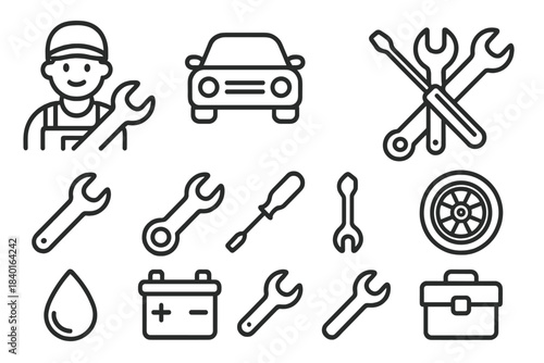 Automotive service and vehicle repair concepts featuring mechanic and essential maintenance equipment