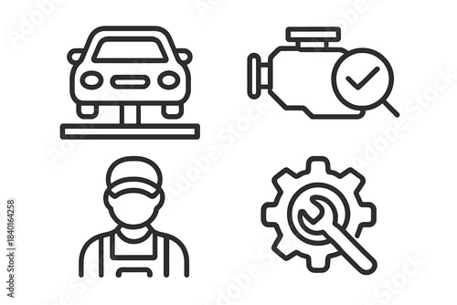 Automotive repair service featuring car maintenance, engine diagnostics, and mechanic worker