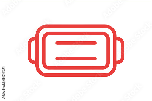 Minimalist red outline of a rectangular baking dish or casserole container with handles