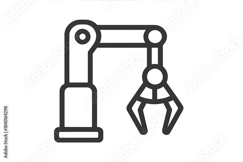 Minimalist outline of an industrial robotic arm with a mechanical gripper claw for automation