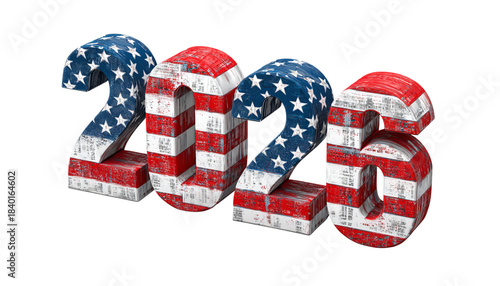 3 D Numbers 2026 American Flag Texture isolated on a transparent background