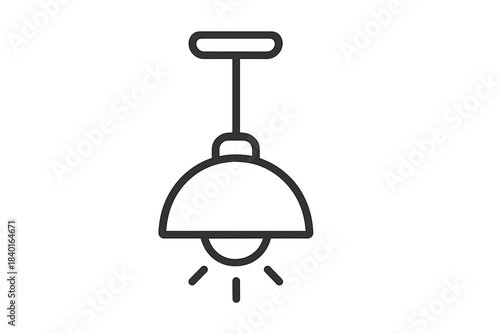 Simple outline drawing of a modern hanging ceiling lamp fixture emitting light rays