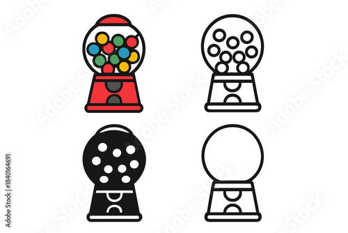 Four styles of classic gumball machine symbols including color and outline