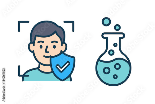 Biometric facial recognition security and chemical laboratory flask experiment