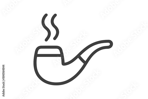 Simple black line drawing of a classic lit tobacco pipe emitting smoke plumes