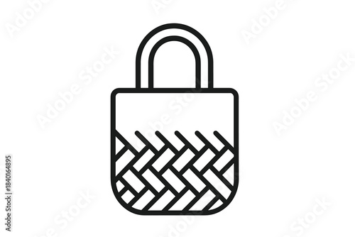 Simple outline of a woven tote bag reusable shopping basket for retail
