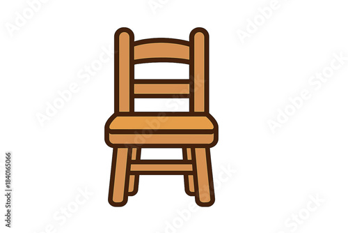Minimalist wooden chair with rounded edges and brown outline, isolated furniture object