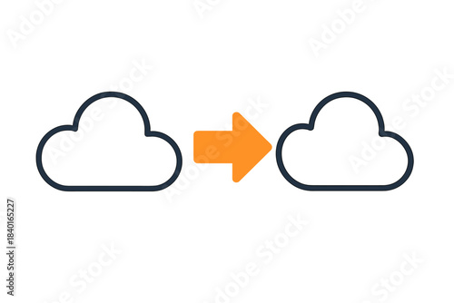 Digital concept illustrating data migration and synchronization between two cloud storage services