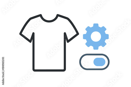 T-shirt customization and product settings icon with gear and toggle switch symbols