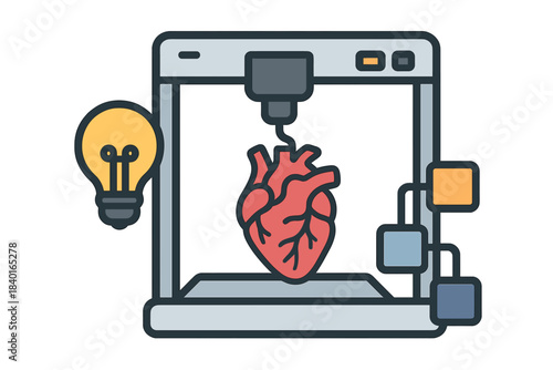 3D bioprinting of human heart organ by printer symbolizing medical innovation and technology