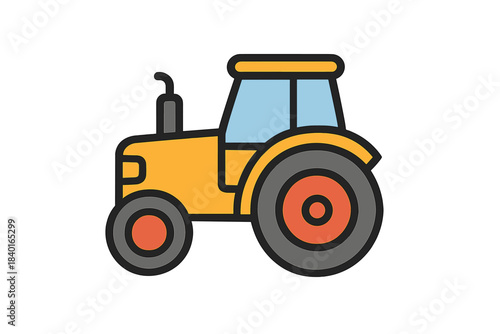 Bright yellow farm tractor vehicle for agriculture and rural farming work