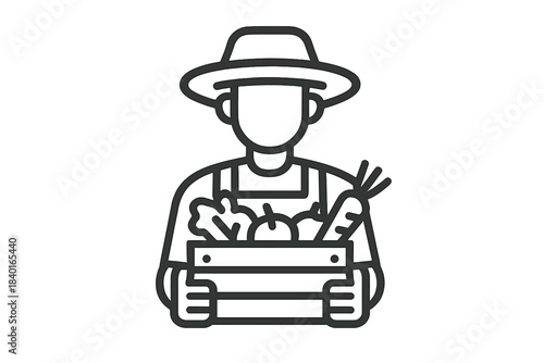 Farmer holding a crate of freshly harvested organic produce including carrots and lettuce