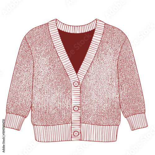 Cute Vector Knitt Cardigan Close-up with Buttons and V-neck