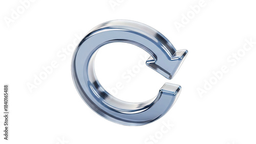 Glossy Silver Refresh Arrow Icon with Transparent Background Showing Circular Motion and Rotation Symbol