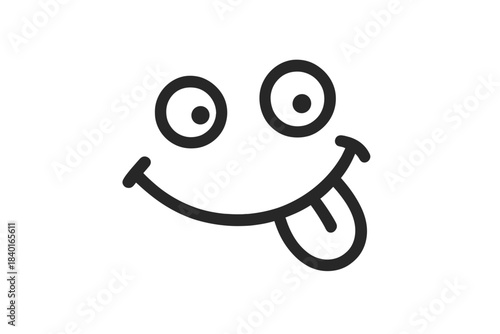 Playful goofy face with wide eyes and tongue sticking out simple black line art