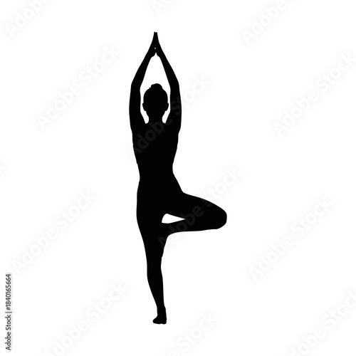 Silhouette of a woman doing yoga with a white background