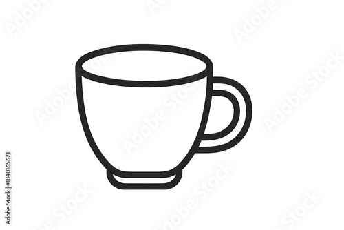 Simple black and white ceramic cup with handle used for serving hot coffee or tea