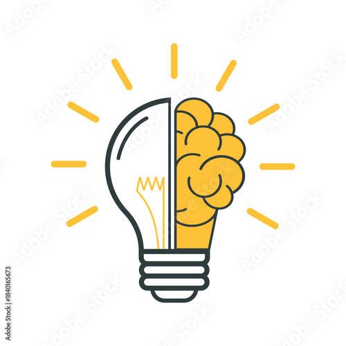 Creative bulb sign icon. Logo with a half of light bulb and brain. Symbol of creativity, creative idea, mind, thinking.