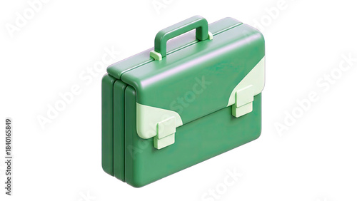 Green Briefcase With Light Green Accents Isolated On Transparent Background