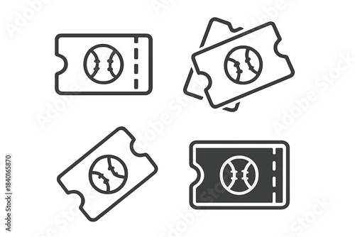 Simple graphic icons representing admission tickets for a baseball game or sporting event