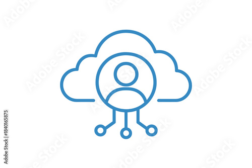 User profile inside a cloud shape representing digital identity, data security, and network connection