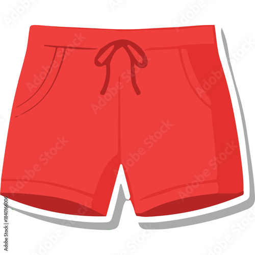 Red Athletic Shorts with White Trim and Drawstring Waistband Isolated on White Background Perfect for Summer Activities and Casual Wear
