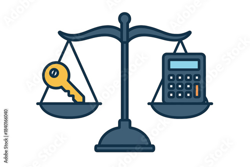Security key weighed against financial calculation on balance scale