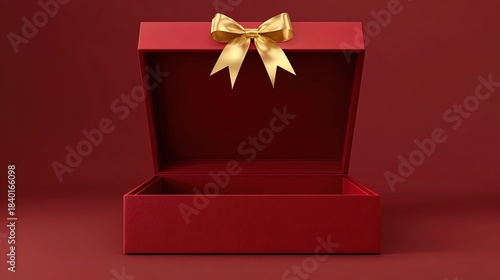 Red Gift Box With Ribbon, Empty Space Inside For Text Or Product, For Holiday Advertising And Design