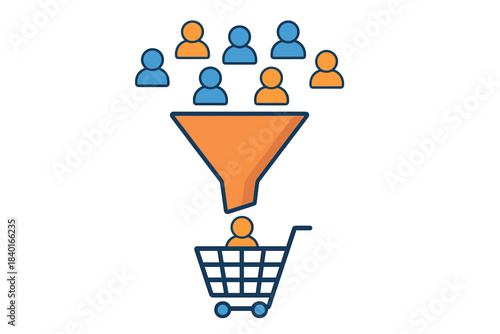 Digital marketing sales funnel showing lead conversion into a successful purchase