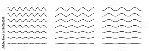 Set of waves line. Wavy lines set. Wave ornament pattern. Vector wavy and zigzag horizontal underline. Wave thin line background.