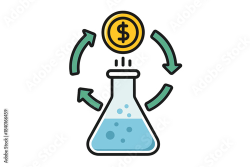 Financial investment cycle concept with dollar coin and laboratory flask icon