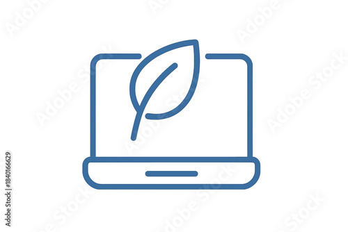 Laptop screen with leaf symbol representing green technology and sustainable computing