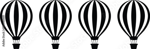 A Row of Four Identical Hot Air Balloons Featuring Black and White Stripes