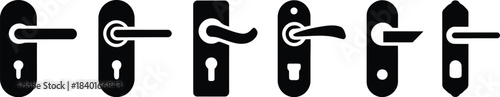 Collection of black and white door handle icons showcasing diverse styles and shapes