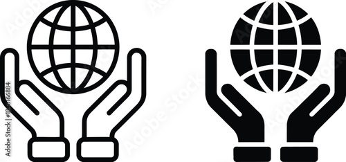 Global Hands Icon Symbolizing Care, Protection, and Worldwide Connections