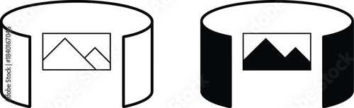 Two Cylindrical Objects with Pictures, One Solid Black and One Outline