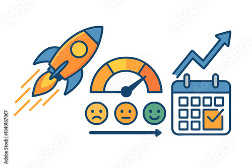 Business performance metrics dashboard showing growth, customer satisfaction, and deadlines