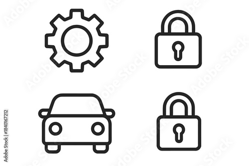 Essential symbols for vehicle maintenance, security, and configuration interface elements