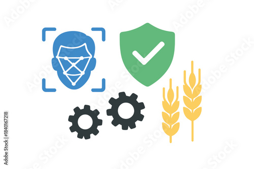 Secure agricultural technology concept with biometric data protection and wheat symbols