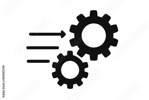 Iconic representation of a workflow process with gears and directional arrows indicating optimization or settings adjustment