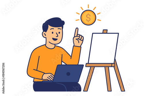 Creative professional finds profitable idea for art business while working on laptop