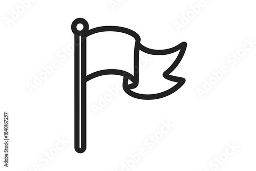 Simple outline of a waving flag on a pole representing location, goal, or achievement