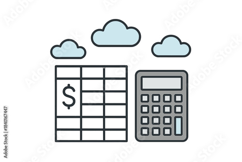 Financial data spreadsheet and calculator representing cloud accounting services