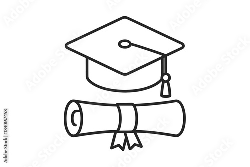 Iconic graduation cap and diploma scroll representing academic achievement and success