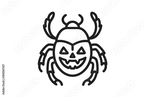 Spooky Halloween beetle insect with carved jack-o'-lantern face outline symbol