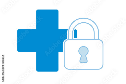 Medical cross symbol and secure padlock icon representing health data protection and privacy