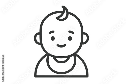 Cute newborn baby face in black and white outline for user interface design